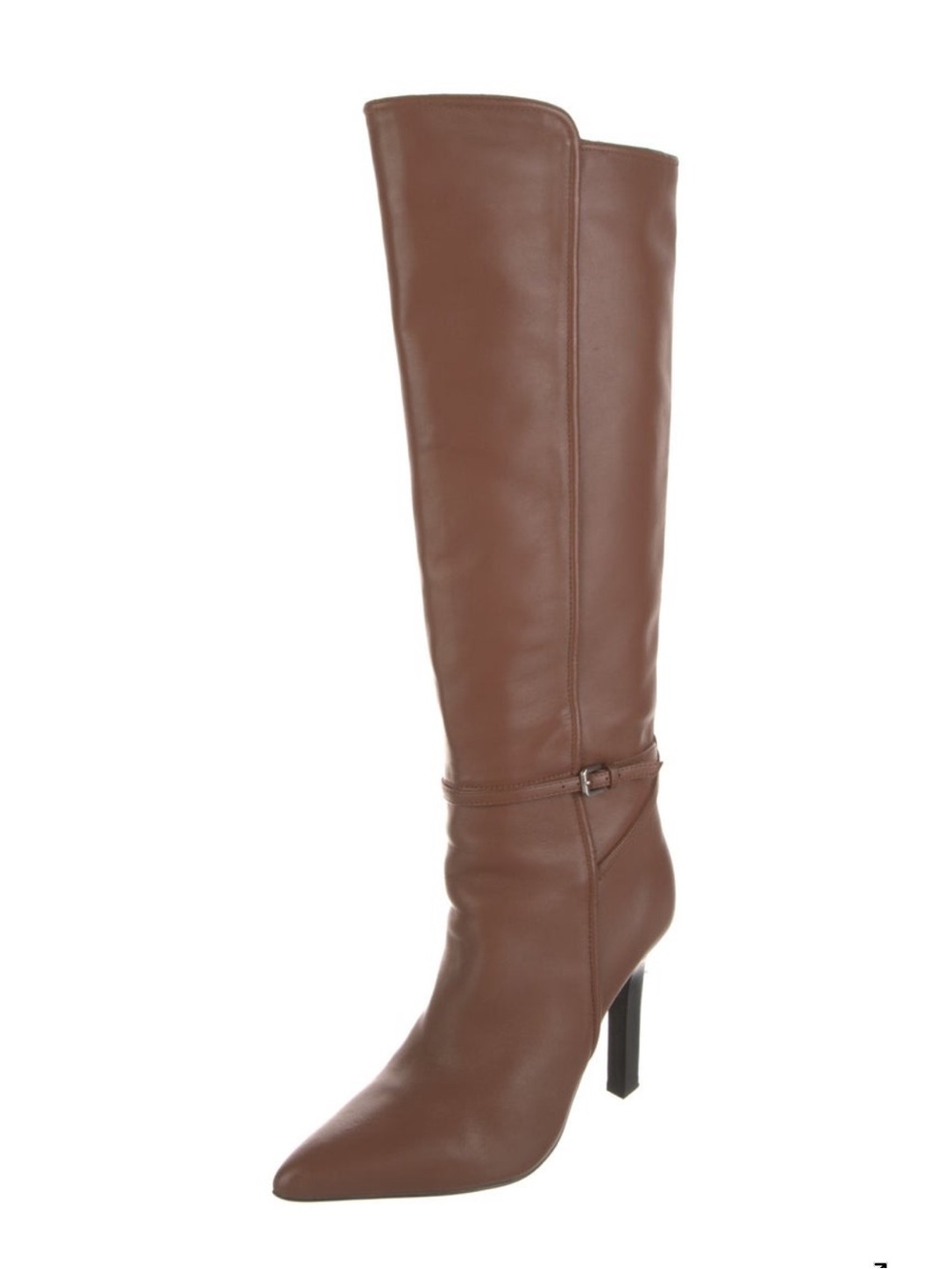 REISS Caitlin Tall Pointed Toe Brown Leather Knee High Boots buckle wrap size 8 - Picture 4 of 8